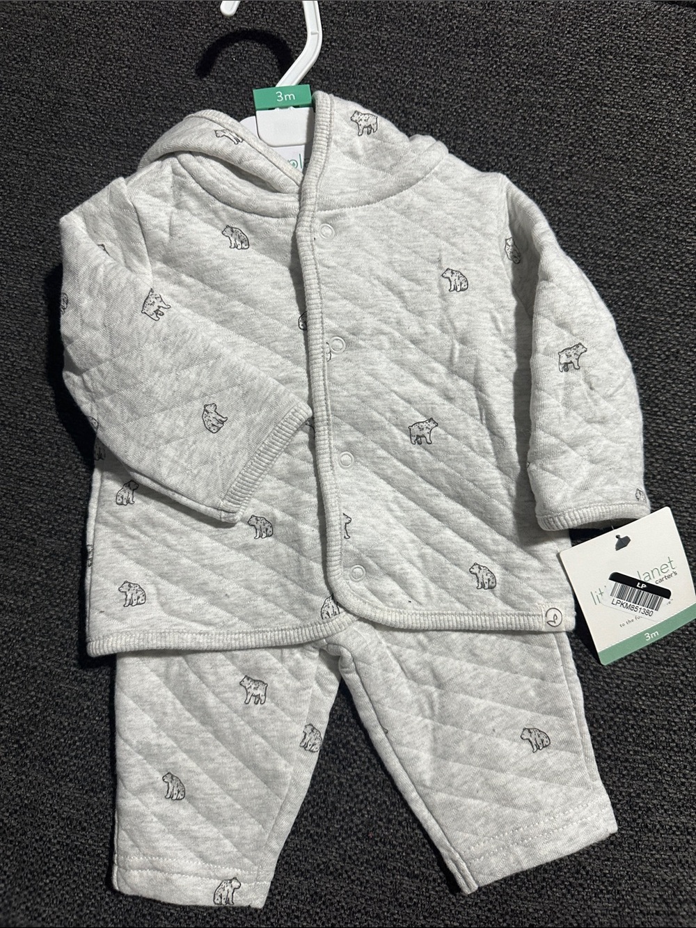 Carter's Light Gray Quilted Baby Set with Bear Print